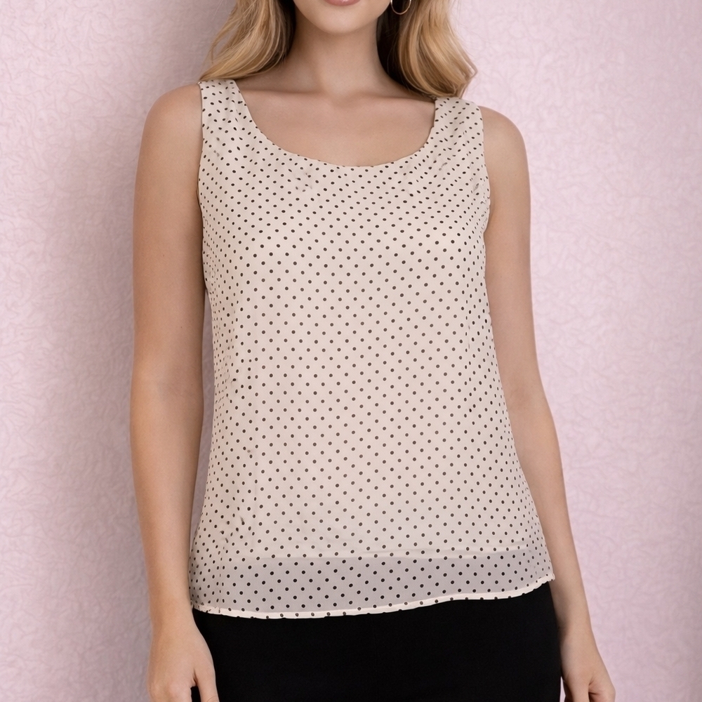 SAG HARBOR Black and White Pin Polka Dot Sleeveless Chiffon Shell Top
